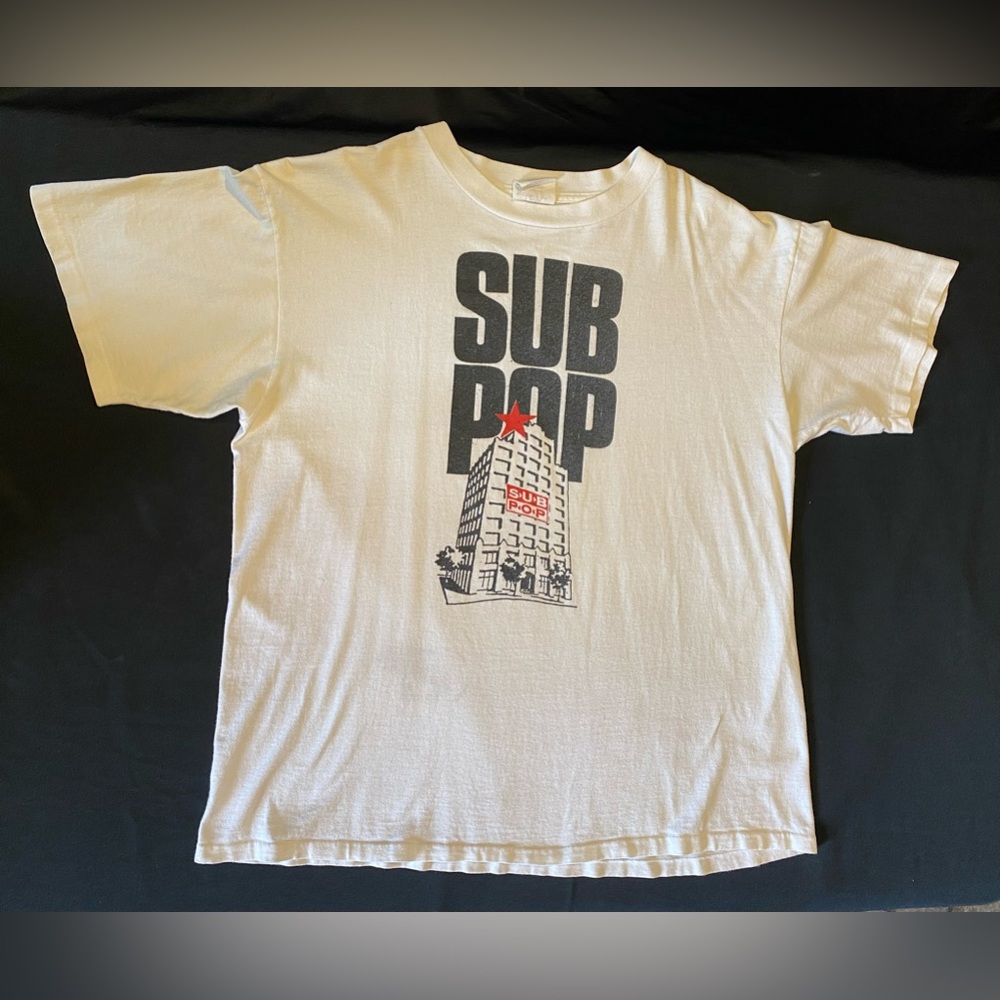 Early 90s SUB POP HeadQuarters building T-shirt L Bruce Pavitt Seattle Grunge